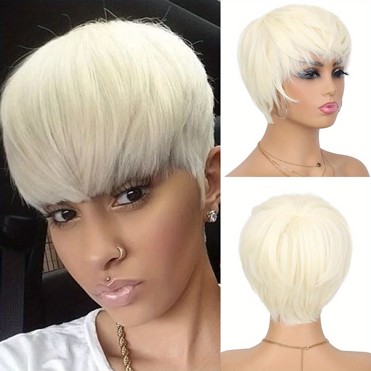 Short Pixie Cut Wigs With Bangs Short Natural Straight Hair Wigs For