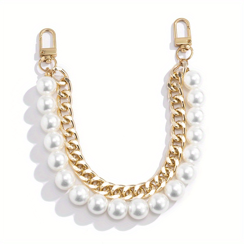 2 Pieces DIY Round Large Imitation Pearl Bead Replacement Chain Strap, Bag Accessories Decorations, Short Purse Chain,Long Handbag Shoulder Straps