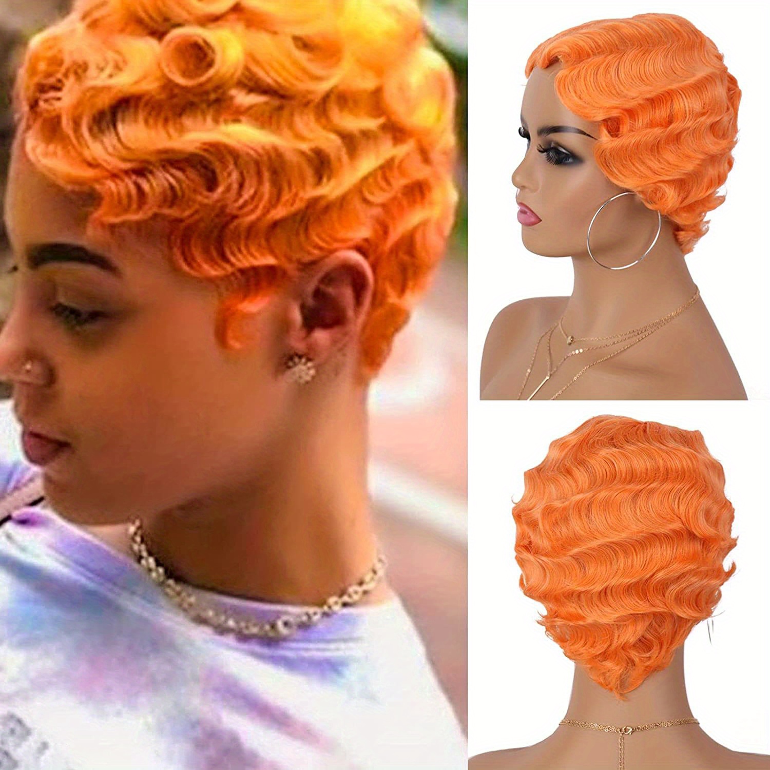 Colored Synthetic Short Finger Wave Wigs Ocean Wave Hair Temu