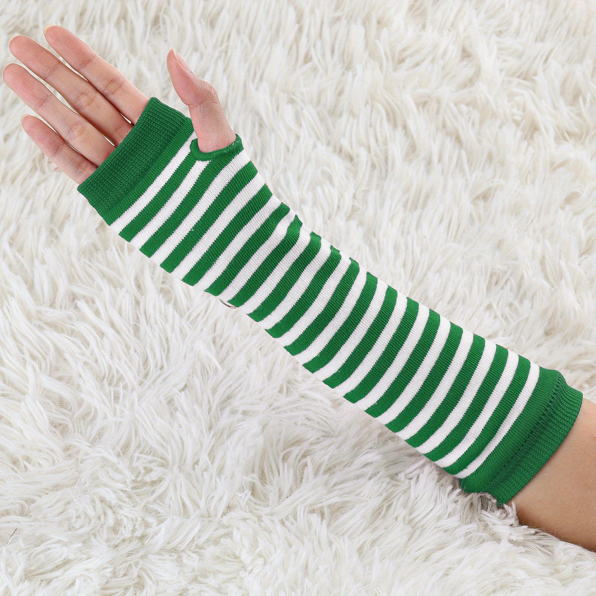 Y2k Green Striped Knitted Gloves Saint Patrick's Day Color - Temu