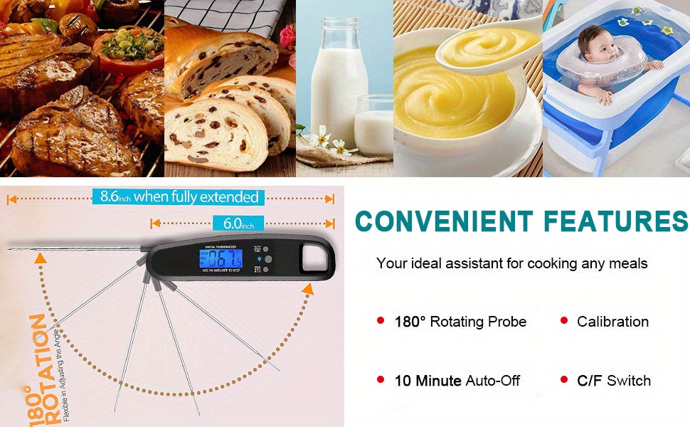 Rotatable Digital Food Thermometer BBQ Meat Chocolate Oven Milk