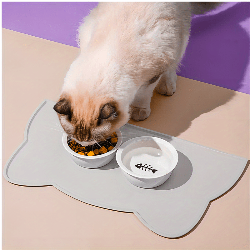 Silicone Dog Cat Bowl Mat, Non-Stick Dog Food Mat, Waterproof Pet Feeding  Mat, Gray