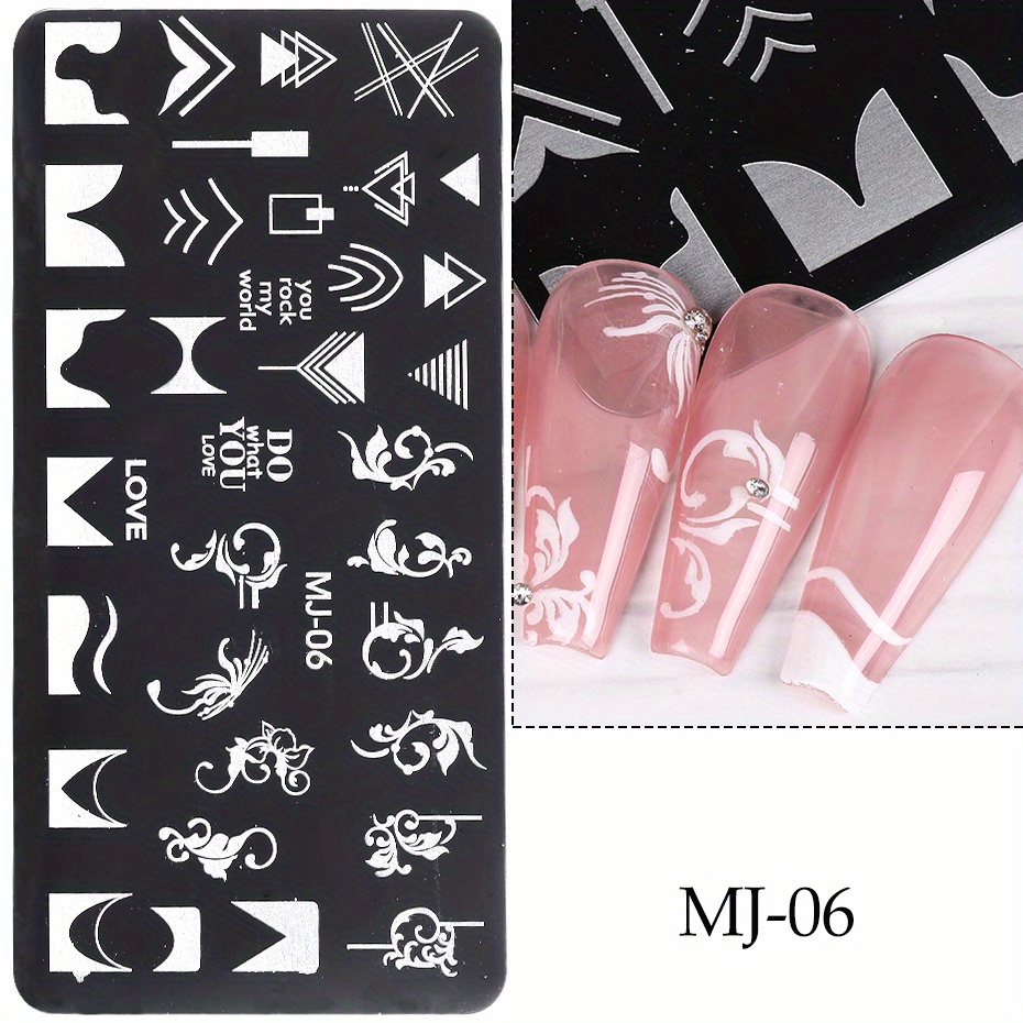 7 Sheets French Line Nails Art Stamping Plate Geometrical Wave Line Drawing  Templates Flower Love Lace Stamp Mold Manicure Valentine's Day Design