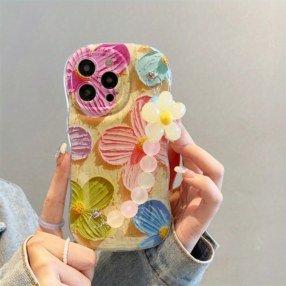 Luxury Cute Colorful Flower Wrist Strap Phone Case Iphone 11