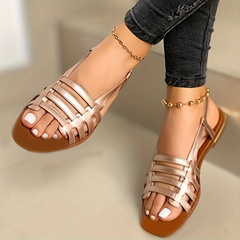 Women's Strap Flat Open Toe Sandals Solid Color Non slip Temu