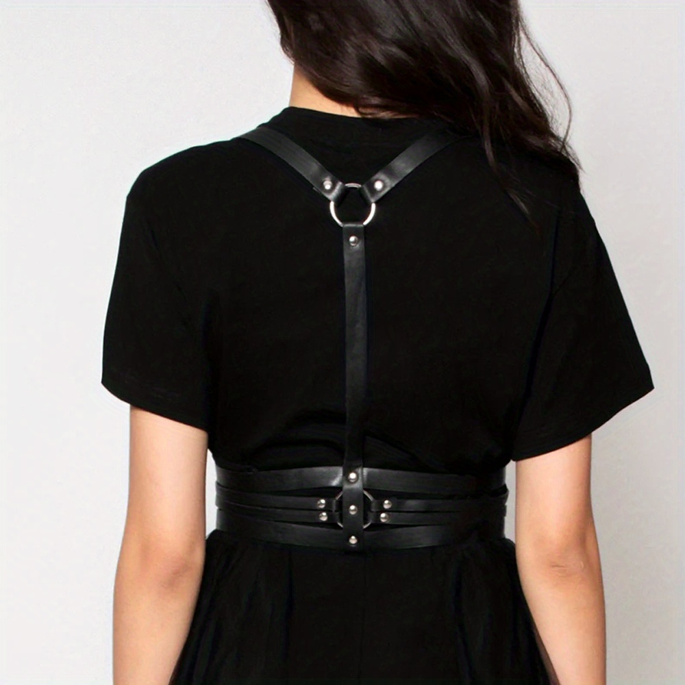 Black Pu Leather Bdsm Collar Waist Harness Belt Party Rave - Temu