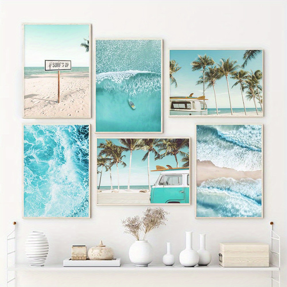 Blue Sea Scenery Wall Art Posters, Coconut Trees Wall Decor, Beach ...