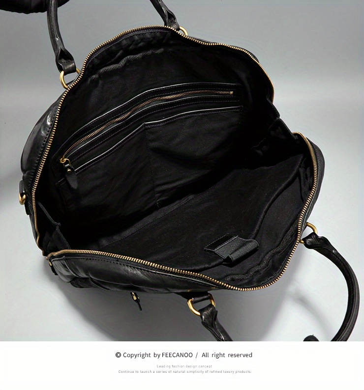Black Genuine Leather Men's Handbag Vegetable Tanned Cowhide - Temu