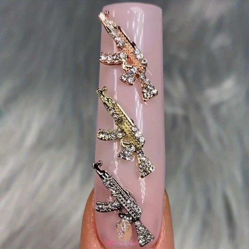 Luxury Nail Art Charms 3d Alloy Gun Shaped Rhinestone Nail Art Jewelry For Nail  Art Diy - Temu