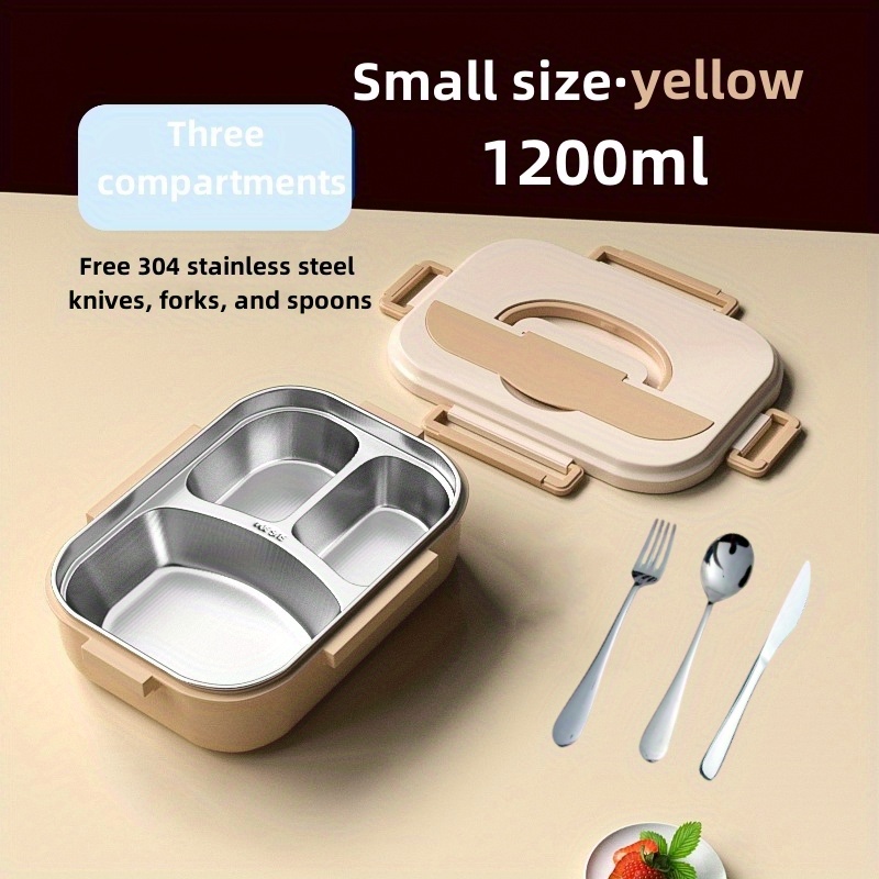 1pc Portable Round 304 Stainless Steel Lunch Box With Utensils