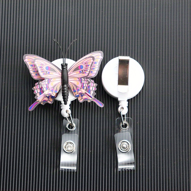Cute Purple Butterfly Printed Badge Reel Retractable Cute Id Card