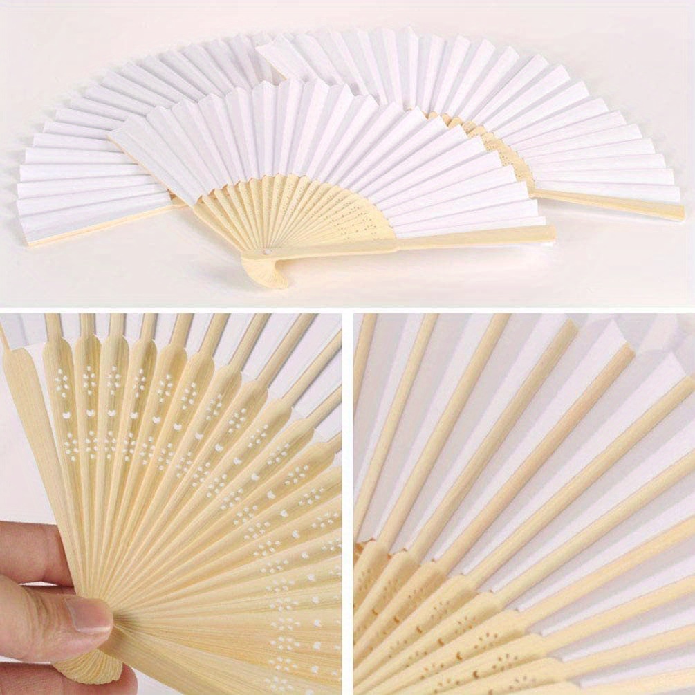 24pcs Wedding Fans Handheld Paper Fans Paper Folding Fans With Bamboos For Wedding Gifts, Party, Home Decoration, Souvenir Gifts details 2