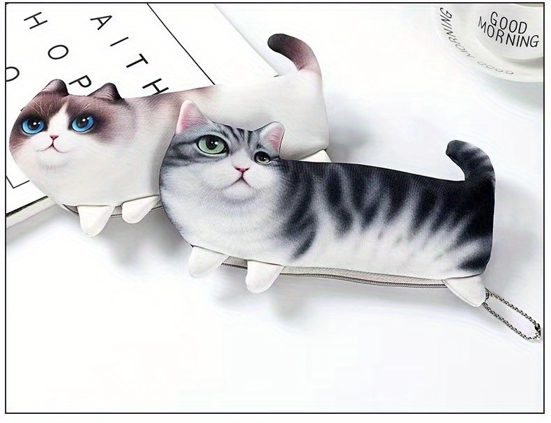 Cute Cat Pencil Case, Simulation Real Cat Theme Pencil Bag, Soft