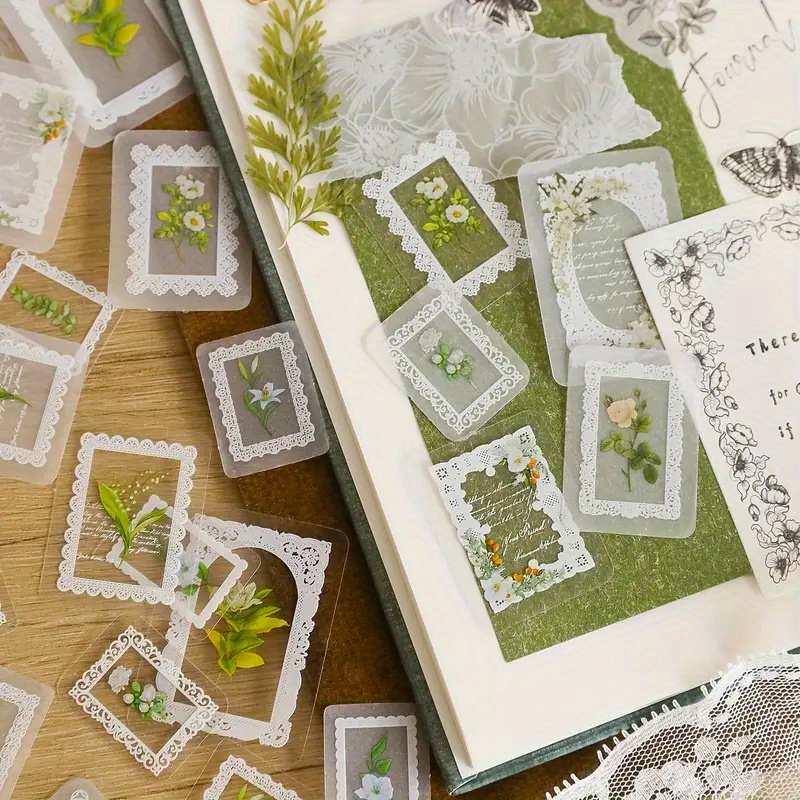 White Lace Stickers Retro Stylistic Journal Diary Frame Temu