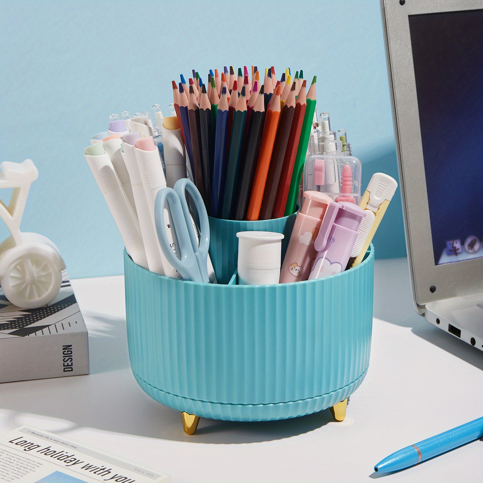 Organizador de cajones de escritorio, soporte para lápices, organización de  escritorio y accesorios, organizador de maquillaje con 2 cajones (azul)