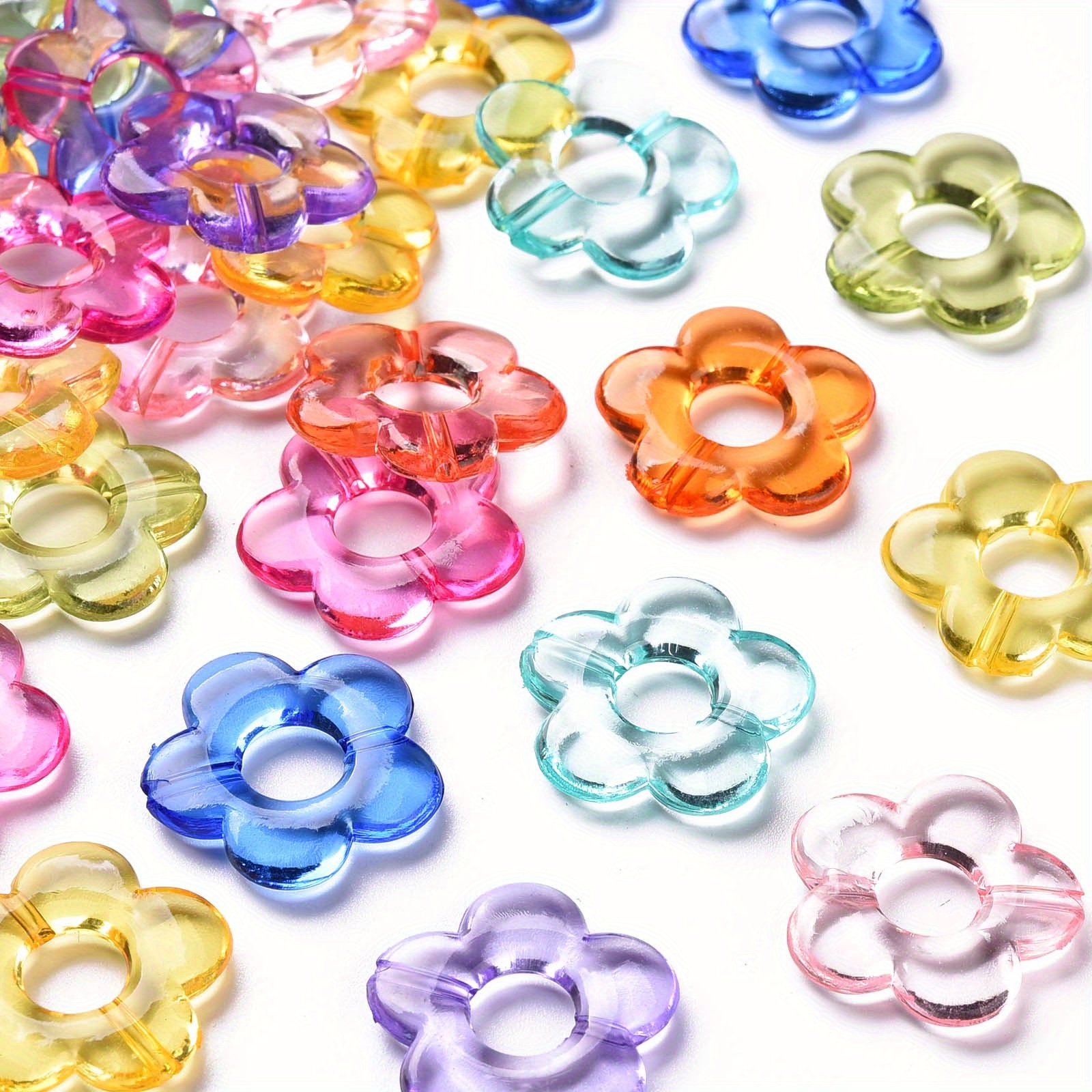 Image of 50pcs Transparent Acrylic Bead Frames Hollow Flower Beads Candy Color Spacer Beads For Earring Making