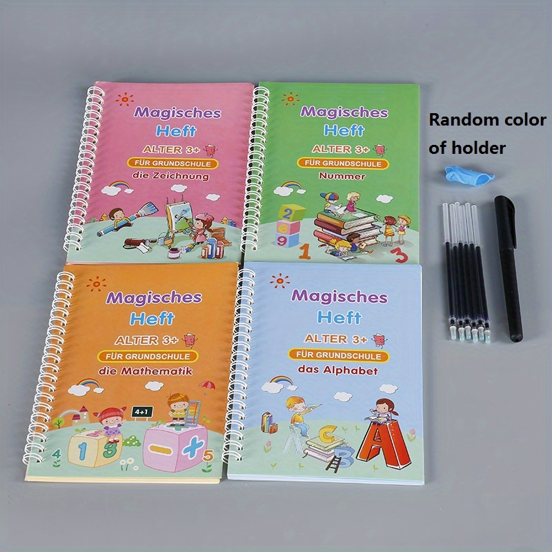 4 Books Writing Practice Groove Exercise Book Children's Pen - Temu