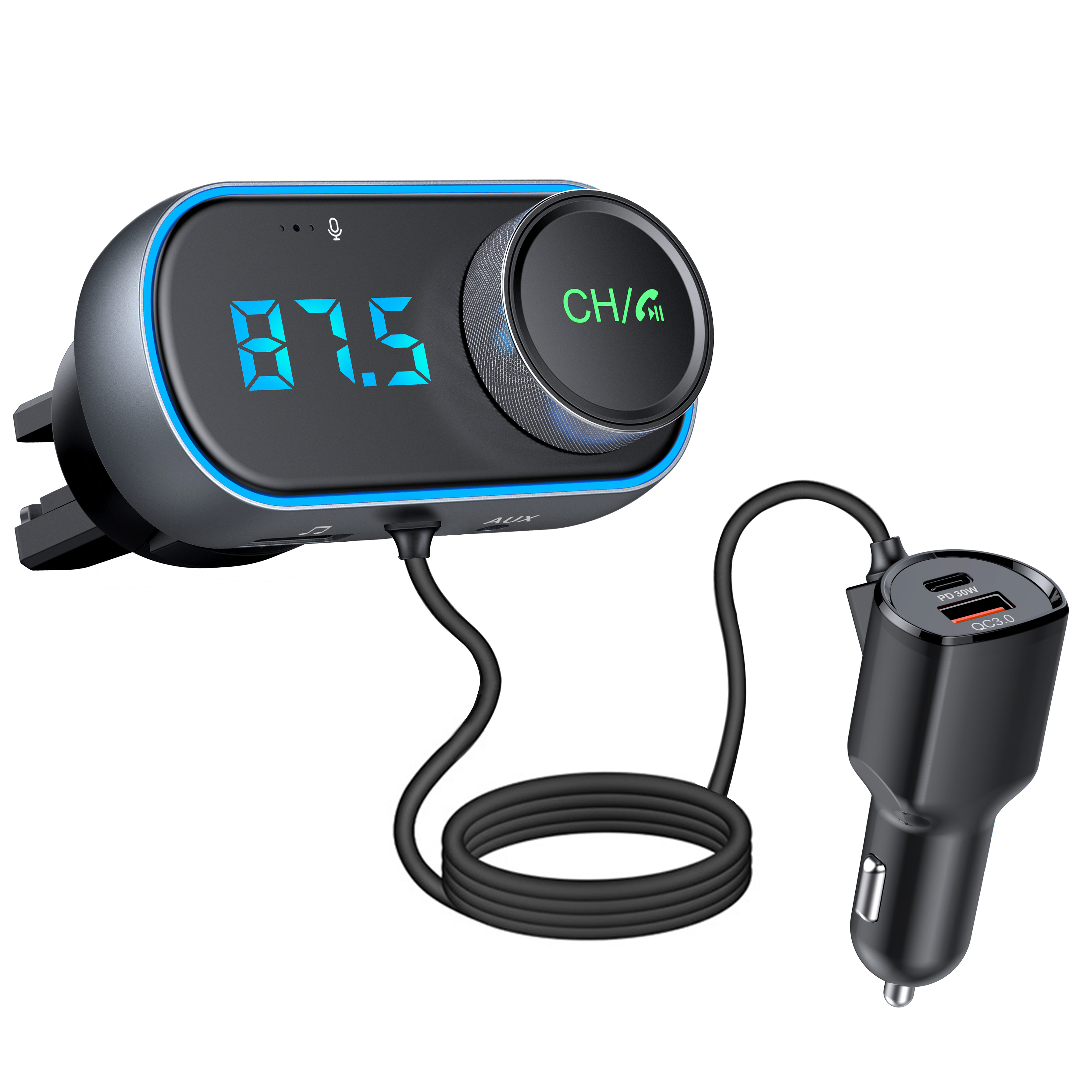 Bluetooth Adapter for Car，Bluetooth FM Transmitter for Car,MP3 Player QC3.0  Quick Charge for All Smartphones Audio Players，Supports TF/SD Card and USB