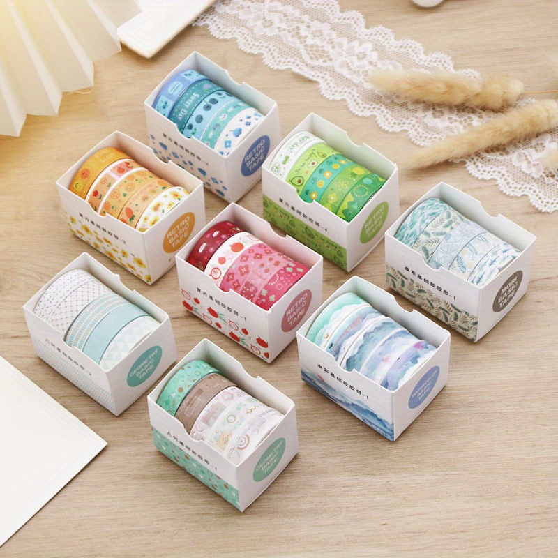 5Pcs Grid Washi Tape Set Basic Masking Tape Scrapbooking