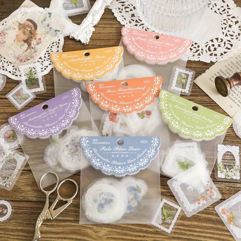 White Lace Stickers Retro Stylistic Journal Diary Frame Temu