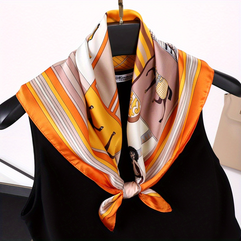 Houndstooth Print Satin Square Scarf Bandana Neckerchief Head Wrap