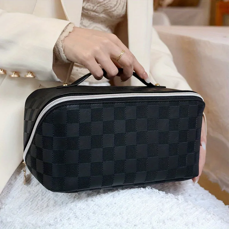 Pu Leather Checkerboard Large Capacity Multi-functional Waterproof