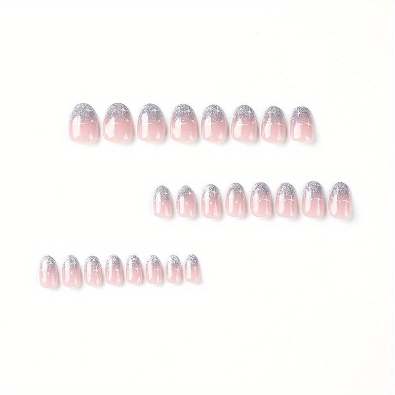Sethexy Kurze Ovale Fake Nails – Farbverlauf Rosa Glitzer, Wiederverwendbar, 24 Stück Inkl. Kleber & Werkzeug