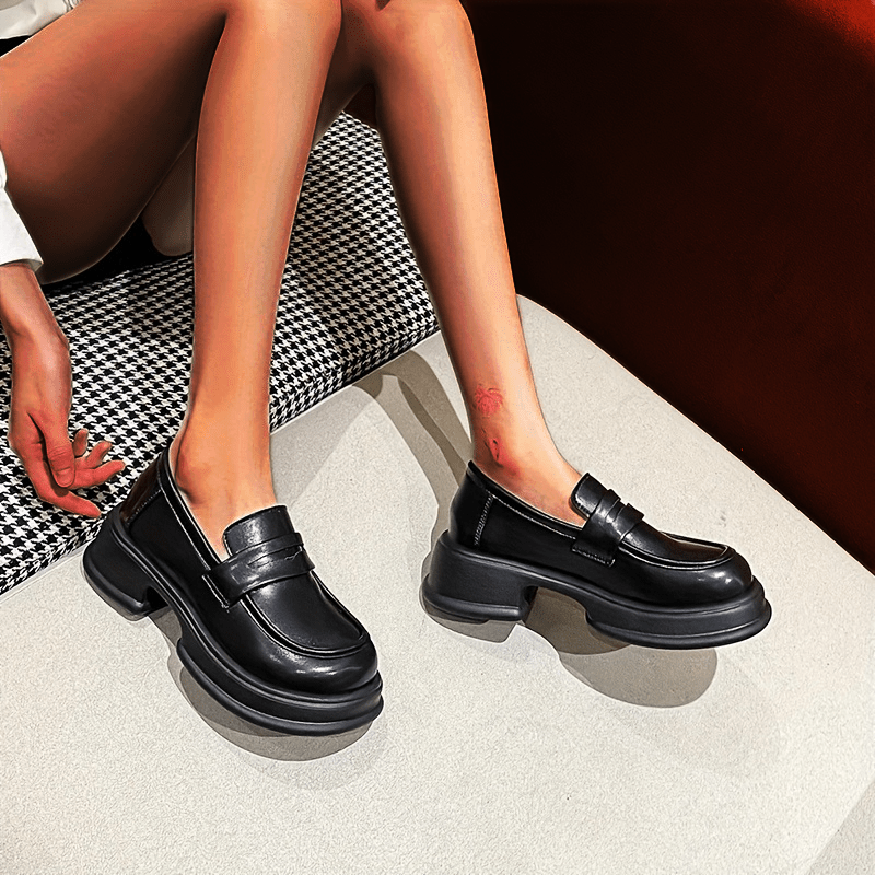  Women's Classic Platform Chunky Heel Penny Loafers Slip On  Round Toe Patent Leather Oxfords Dress Shoes | Loafers & Slip-Ons