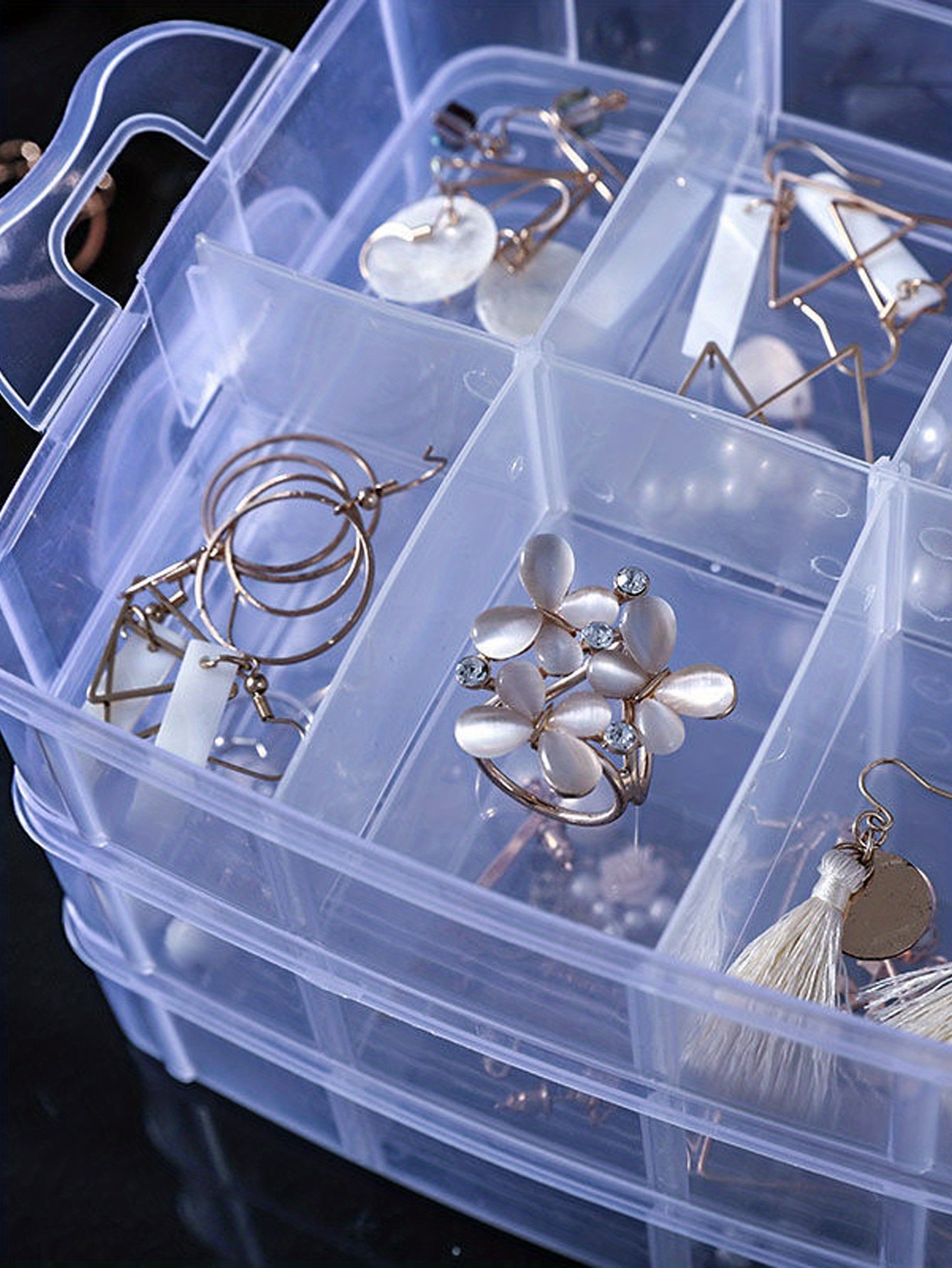 Generic Jewelry Organizer Box Transparent Display Case Three Layer