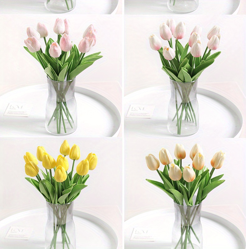 Buart Real Touch Artificial Flowers for Valentine's Day Mother's Day Easter  Home Table Centerpieces Decorations,Black-Coffee Fake Tulip for Wedding