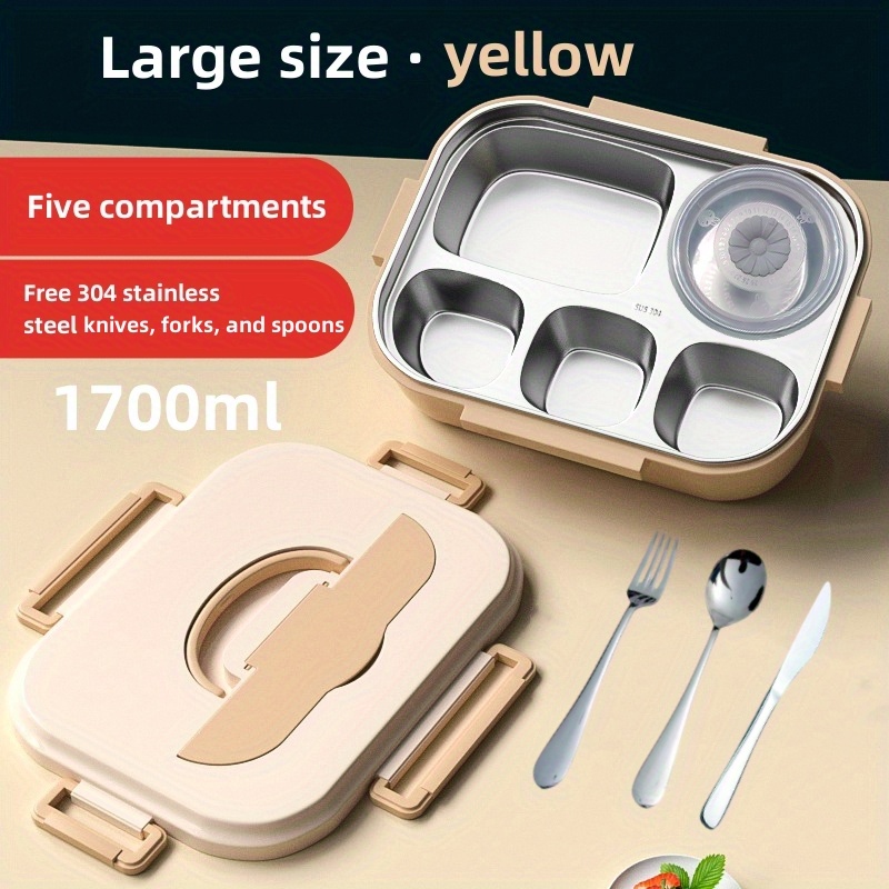 5 Compartments Lunch Box Stainless Steel Leak-Proof Large Bento Boxes Soup  Container School Dinnerware