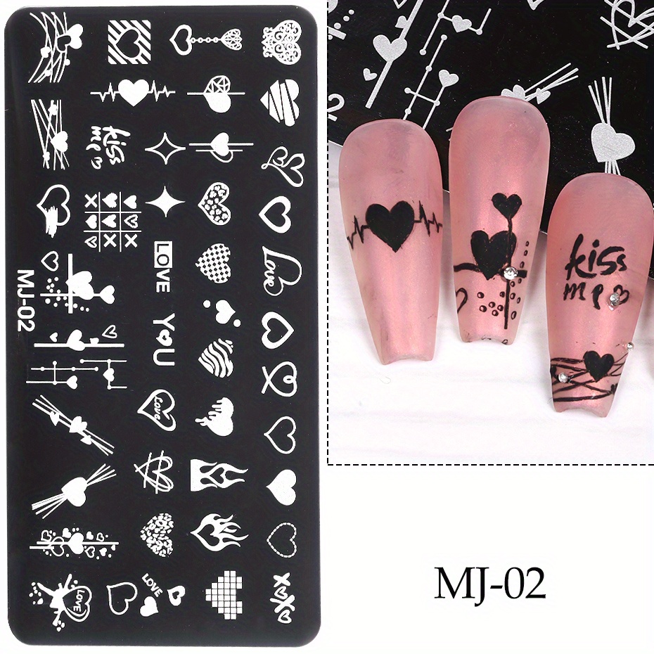 7 Sheets French Line Nails Art Stamping Plate Geometrical Wave Line Drawing  Templates Flower Love Lace Stamp Mold Manicure Valentine's Day Design