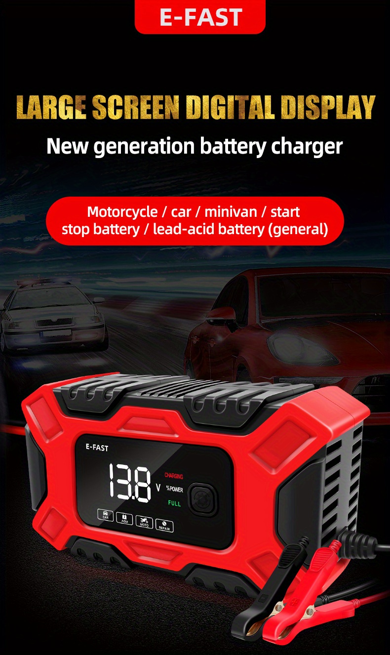 Eu E-fast Caricabatterie Mantenitore Batteria Auto 12v 6a Riparazione A  Impulsi Display Lcd Carica Veloce Intelligente A 3 Fasi Desolfatatore Auto  Moto, Risparmia Denaro Temu