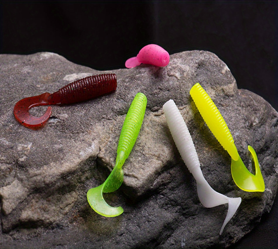 Fishing Lures Set Jig Lead Head Hooks Soft Worm Grub Single Tail Bait Lovel  hz