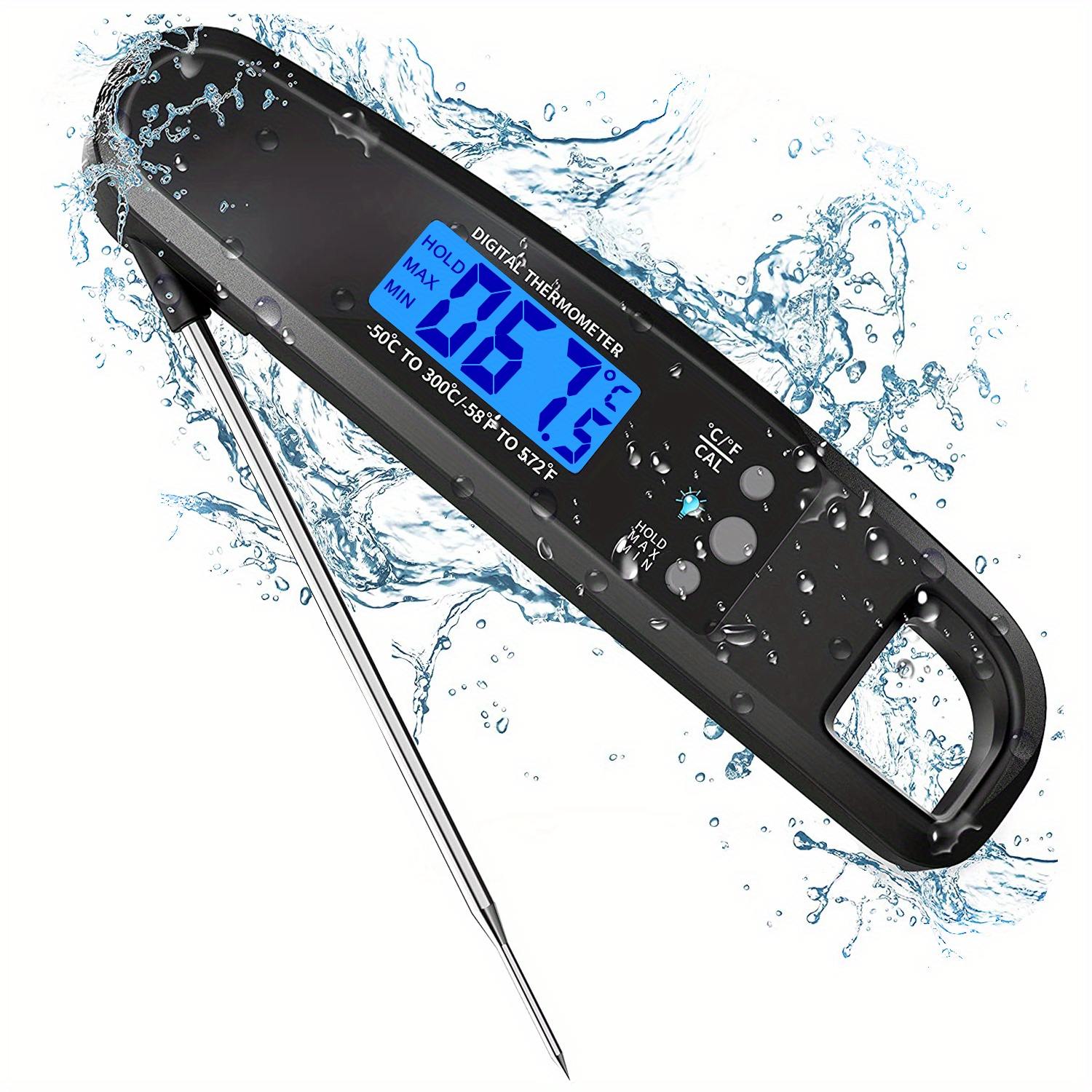 Meat Thermometer, Instant Reading Digital Food Thermometer Kitchen Probe  Thermometer for Baking Deep Frying BBQ Grill(Black)