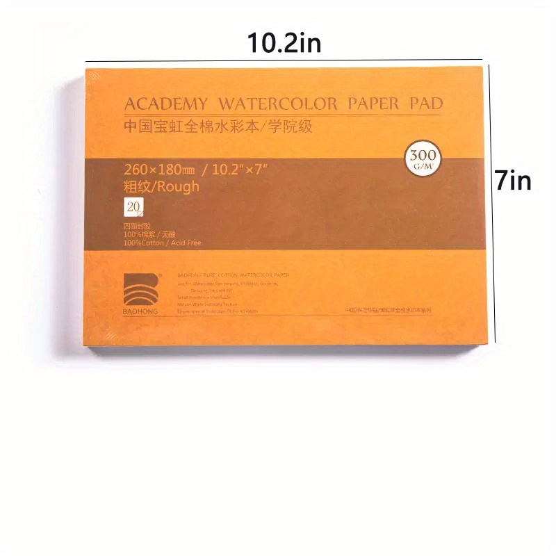 BAOHONG Academy Watercolor Paper Pad 20 Sheets 300G Watercolor Paper 100%  Cotton Acid Free Painting Sketchbook Art Supplies