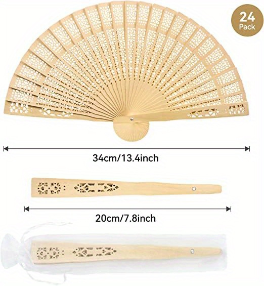 24PCS Wedding Fans Elegant Wooden Fan Folding Hand Fan For Favors Fan Bridal Party Performance Favor details 2