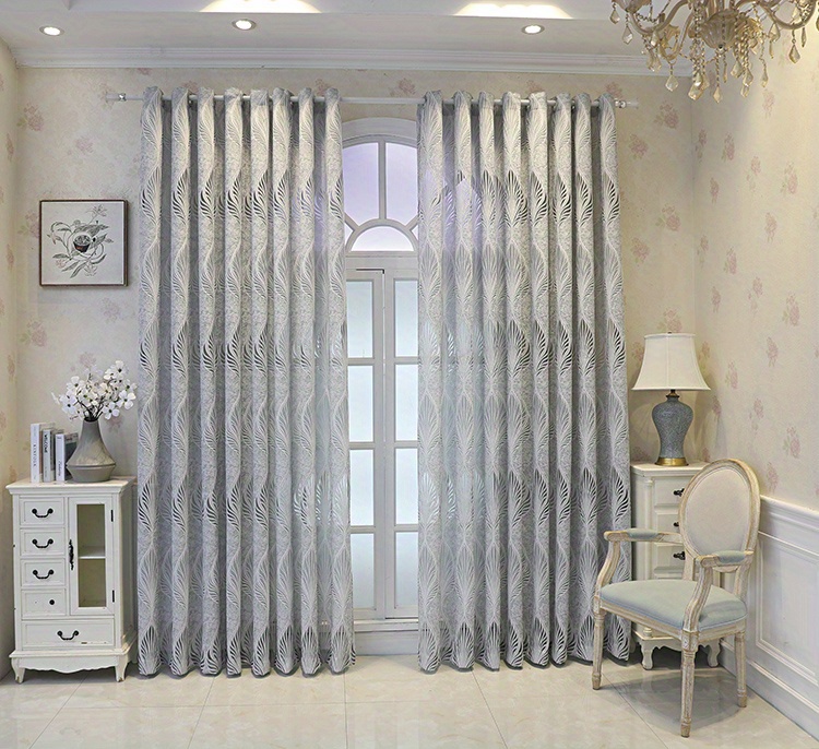 1pc elegant hollow leaf jacquard window sheer curtain for living room bedroom and balcony enhance     and privacy details 0