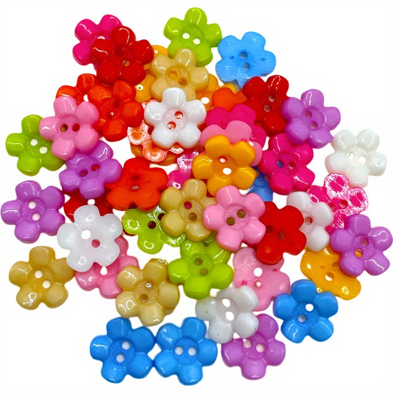 TEMU 50pcs/pack 15mm Colorful Flower Plastic Buttons, Shirt Sweater Buttons Cute Buttons Clothing Sewing Accessories