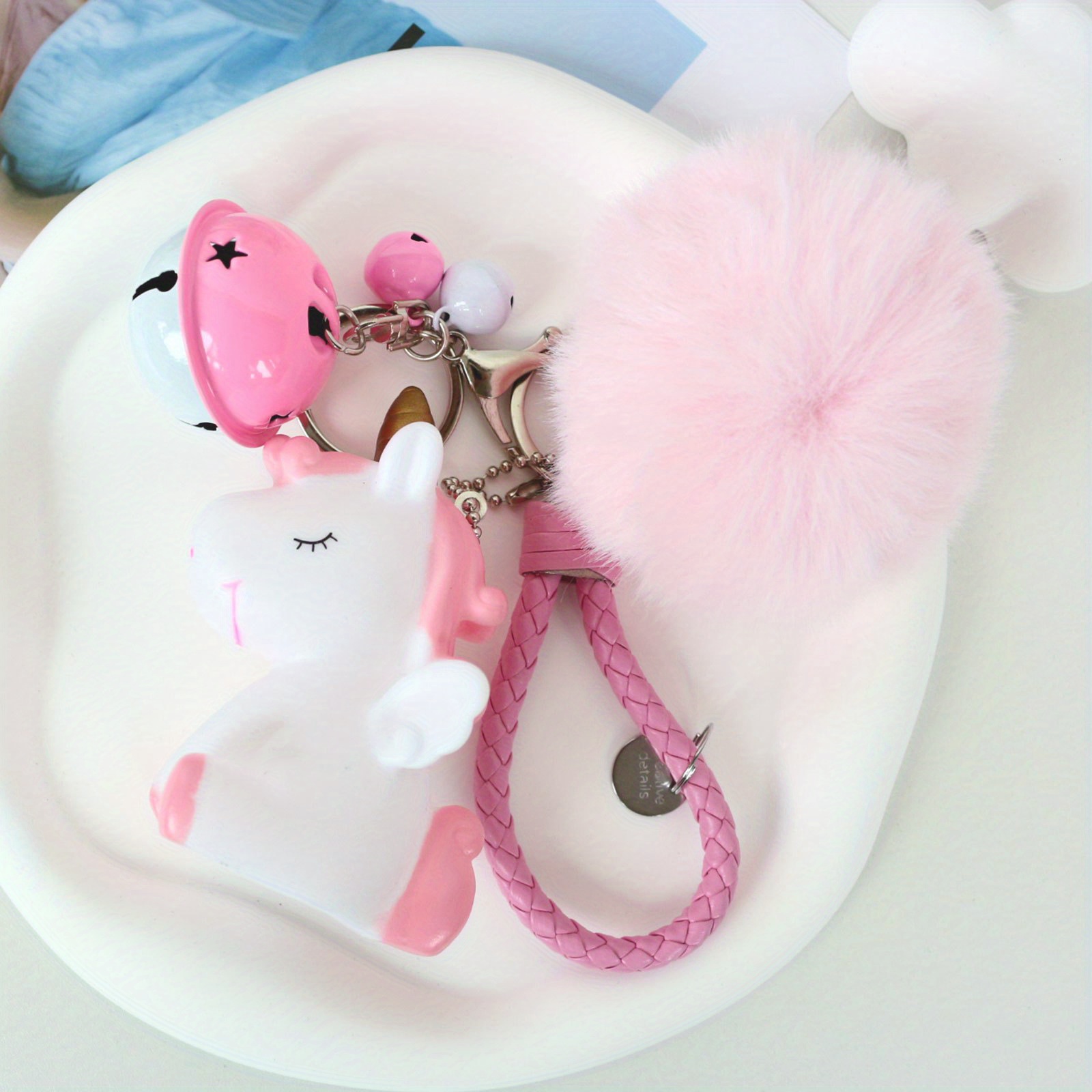 Plush Unicorn Keychain Cute Pom Pom Animal Key Chain Ring Purse Bag  Backpack Charm Car Hanging Pendant Women Girls Gift - Temu