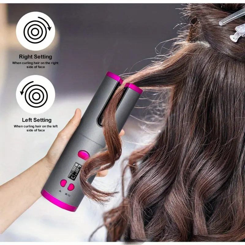 portable usb rechargeable cordless automatic hair curler ceramic cylinder spinner for long hair fast heating anti  styling on the go details 2