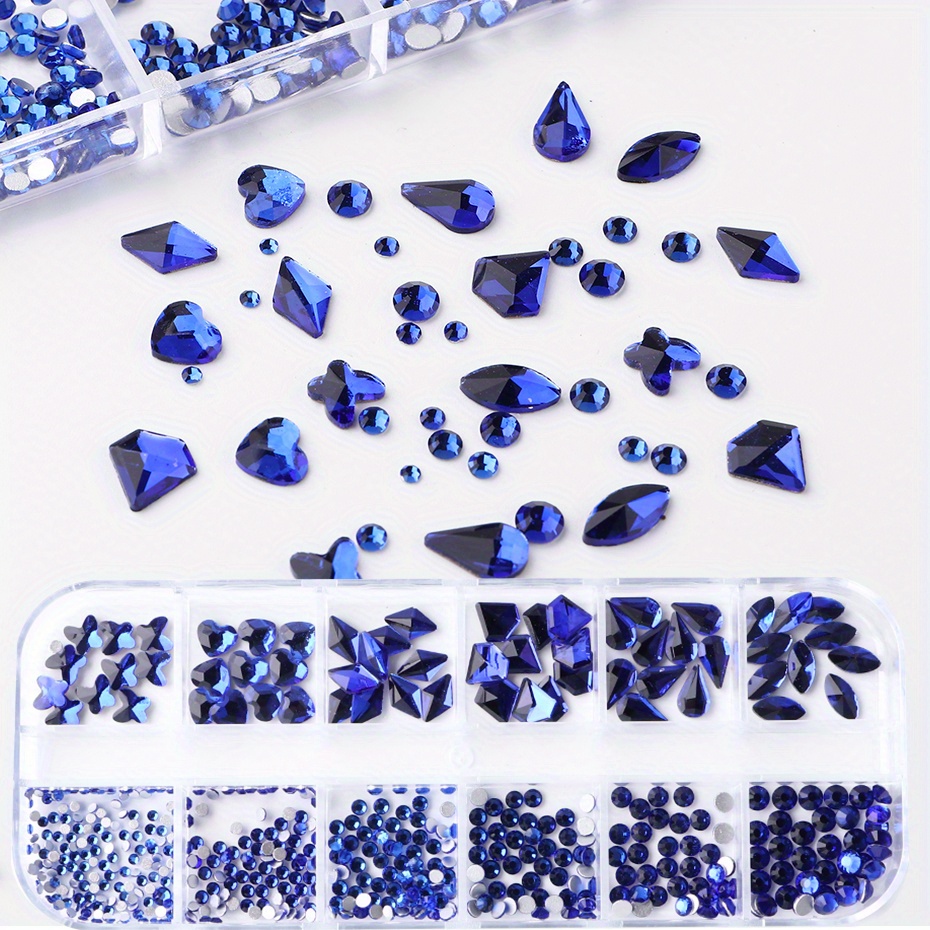 Rhinestones for Craft，Crystals Nail Art Rhinestones Round Beads Flat back  Charms Gems Stones - dark blue 