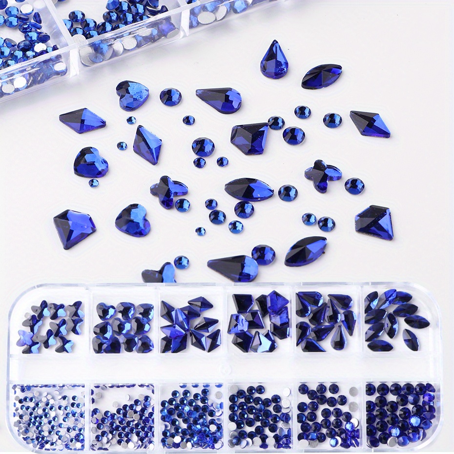  18 Styles Multi-shaped Glass Gemstones For Nails And 6 Sizes  Round Crystal Rhinestones Kit #8, Lake Blue Nail Art Charm Bead Manicure  Decoration