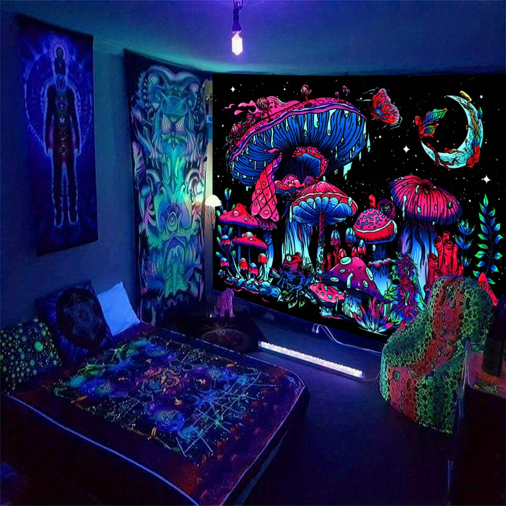 Pretty Comy Fluorescent Tapestry Blacklight Tapestry UV Reactive Wall Hanging Glow in The Dark Psychedelic Trippy Tapestry, Size: 130 x 150 cm