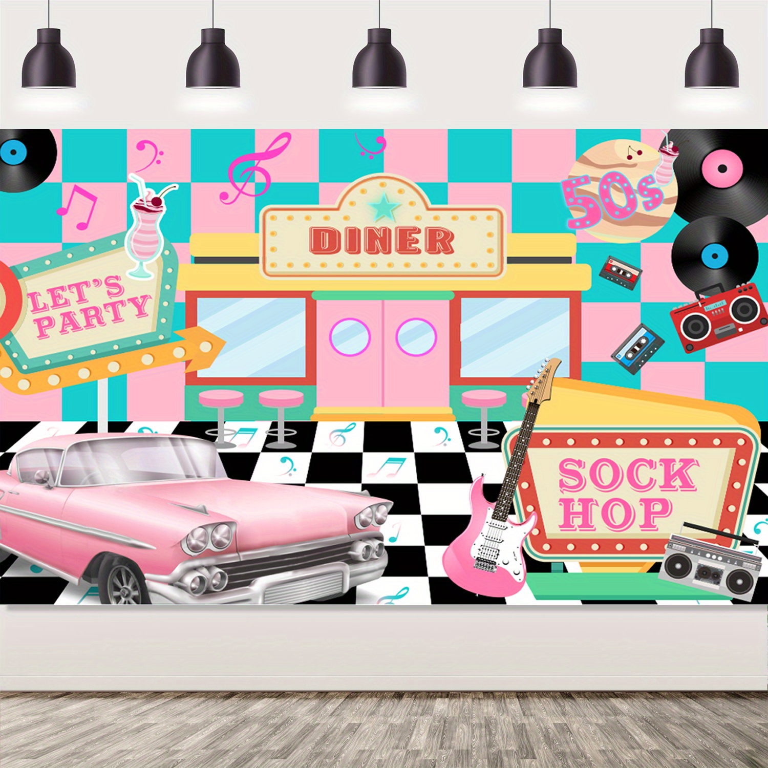Back To The 50s Rock Party Background Decoration Let's Party - Temu