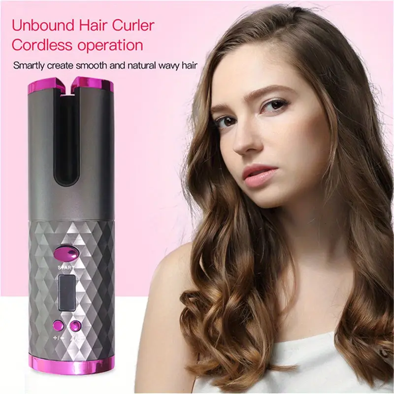portable usb rechargeable cordless automatic hair curler ceramic cylinder spinner for long hair fast heating anti  styling on the go details 0