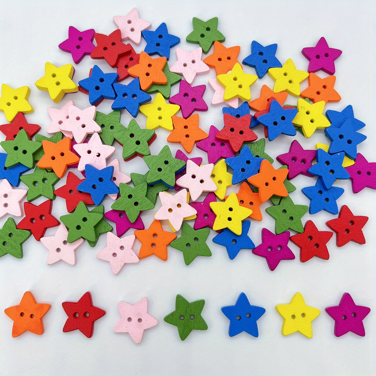 Colorful Wooden Star Buttons With 2 Holes Rustic Buttons For - Temu