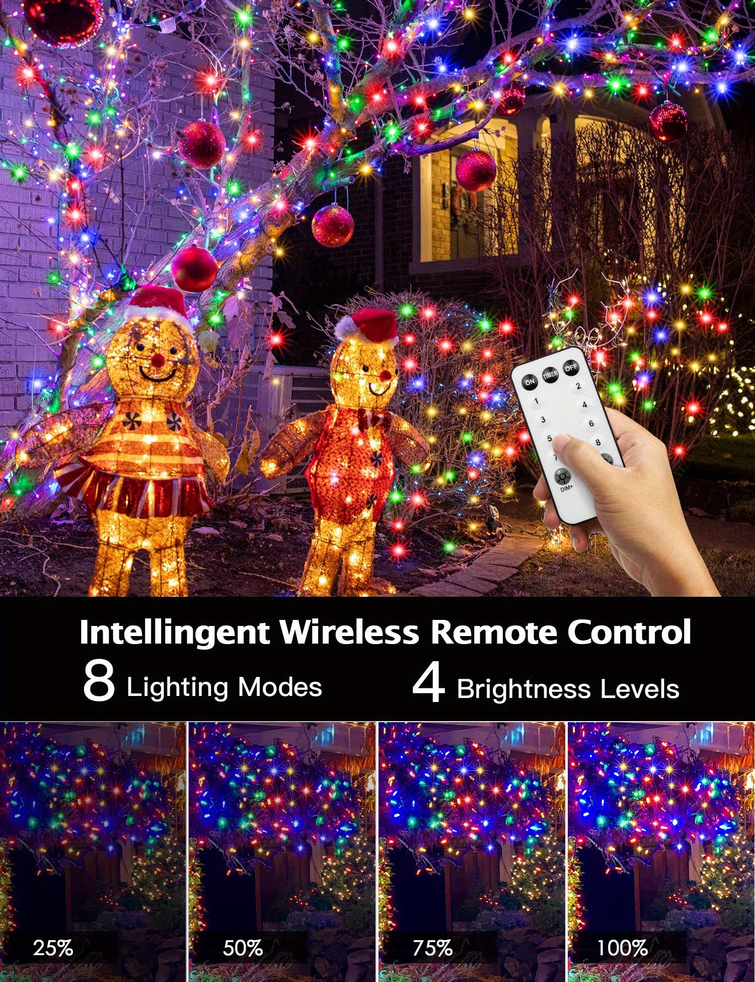 1 set 1000 led christmas lights 405ft outdoor string lights plug in fairy lights green wire with remote timer 8 lighting modes decorations lights for tree xmas indoor wedding garden multi colored warm white cool white details 6