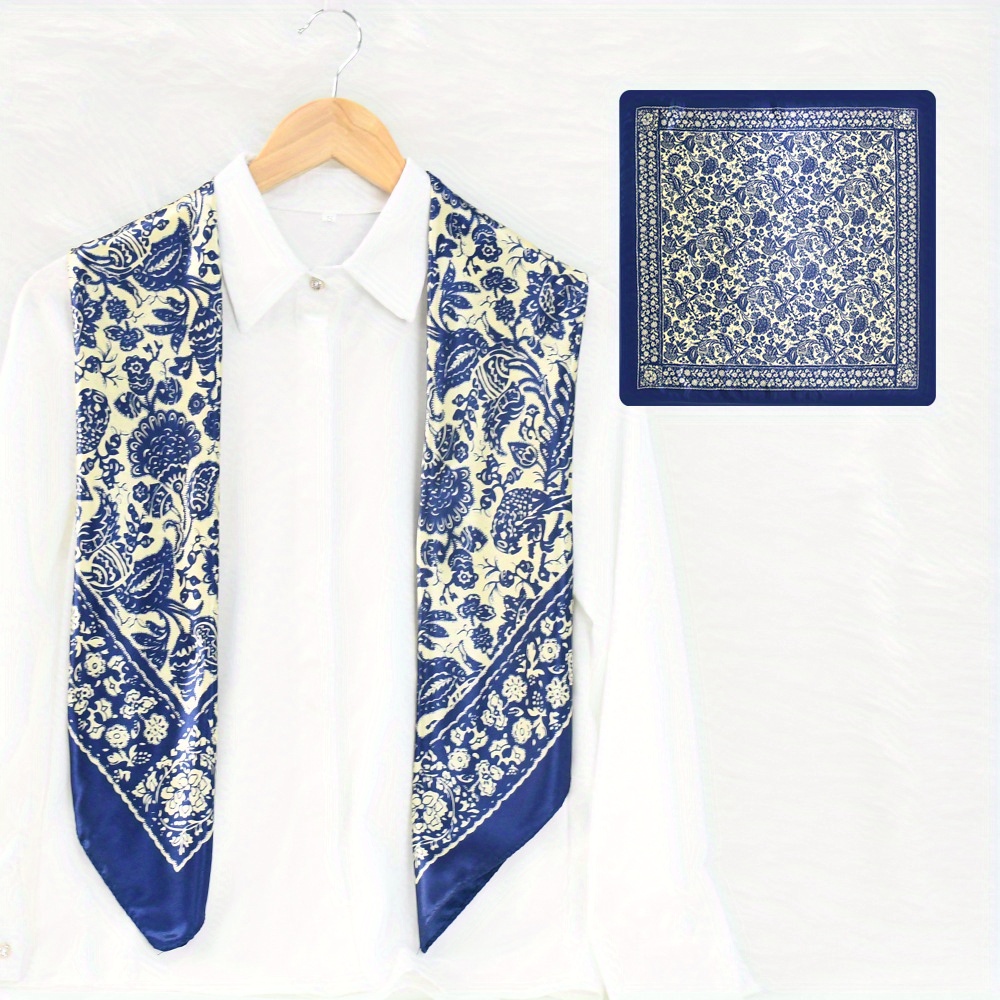 Retro Printed Pattern Bandana Silk Scarf Casual Shawl Scarf Wrap