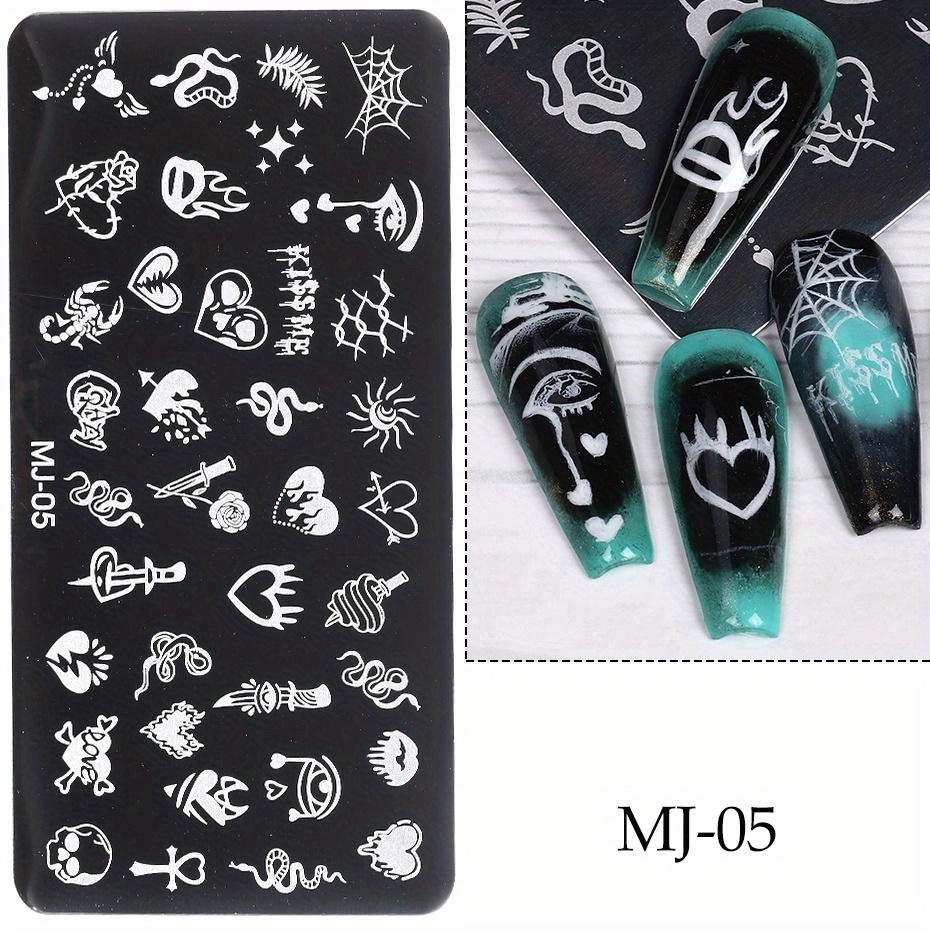 Y2k Heart, Leaf, Snake, And Skull Nail Art Stamping Plate - 3d